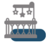 Icon of a baby crib with mobile featuring stars, symbolizing safety and care for infants in the context of saving babies from the sex industry.