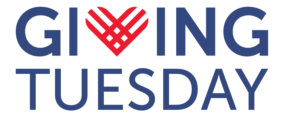 Giving Tuesday logo featuring bold blue text with red heart symbol, emphasizing charitable donations and support for causes like Saving Moses.