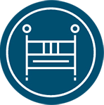 Icon of a crib symbolizing safety and care for babies in need, relevant to Saving Moses' mission to support children of mothers in the sex industry.